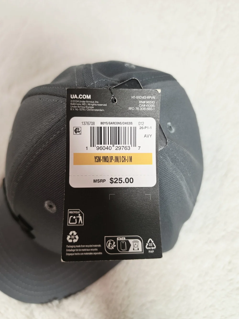 Under Armour Kids Gray/Black Baseball Cap(H1-44)
